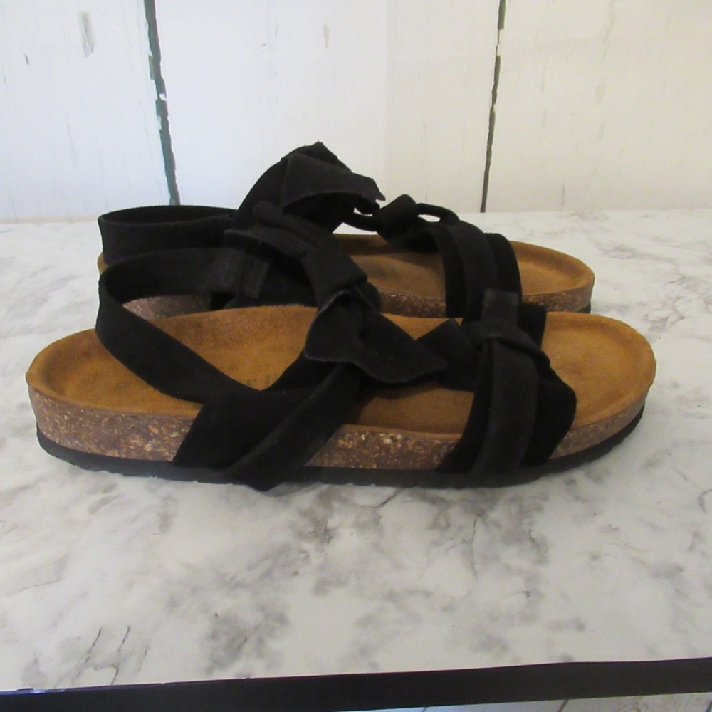 Sundance Sandals 39 7.5 8 Black Suede Cork Bow Backstrap Boho Festival - Picture 4 of 8